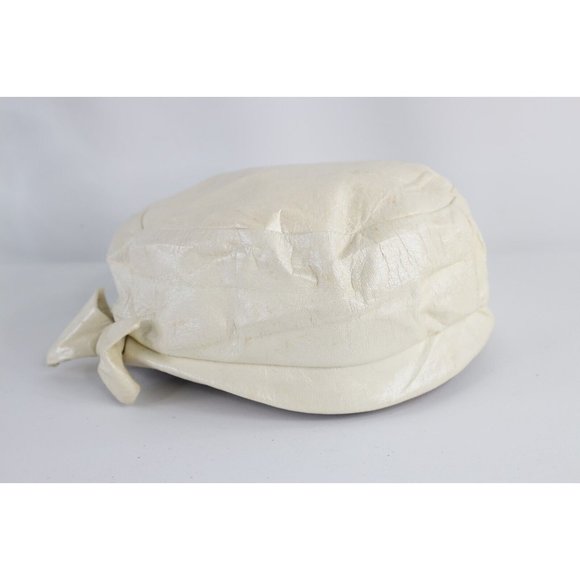 Vintage 50s Distressed Leather Bow Beret Hat Cap White Womens Size 22.5 USA main image 4